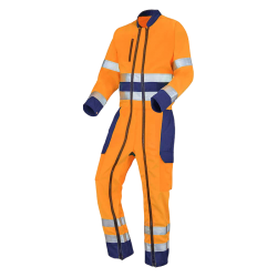 Combinaison 2 zip Fluo Base XP Orange Fluo / Bleu Marine - Cepovett Safety