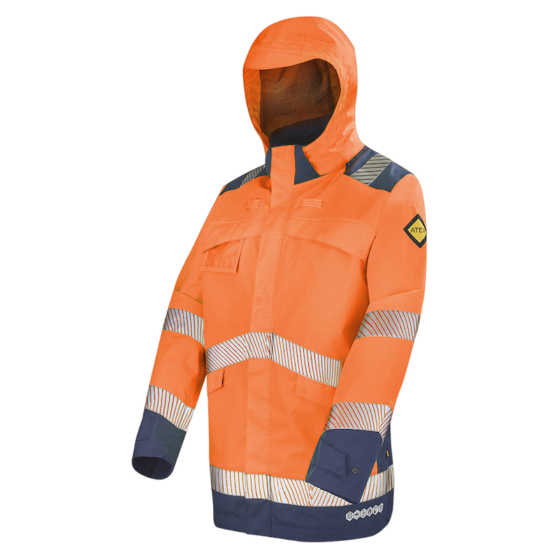 Parka Haute Visibilité Orange Fluo / Navy  Arc electrique Classe 2 Ione Cepovett Safety